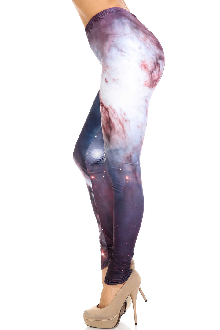 Plus Size - Creamy Soft Women's Laser Print Skin Smoothing Fashion Print Leggings - Black Galaxy