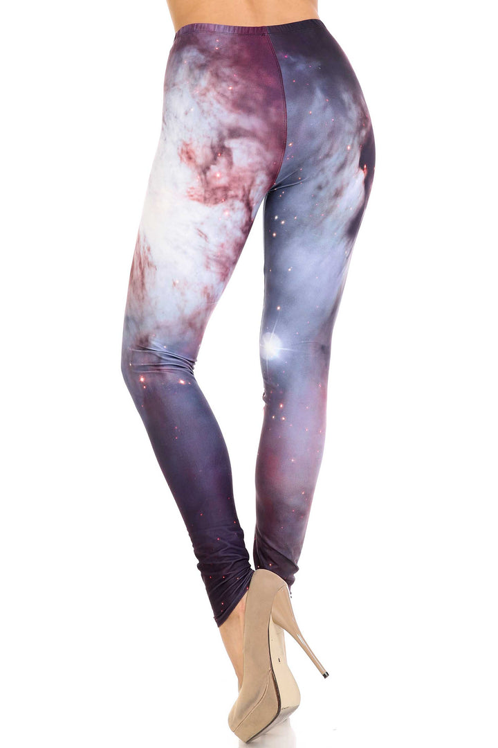 Plus Size - Creamy Soft Women's Laser Print Skin Smoothing Fashion Print Leggings - Black Galaxy