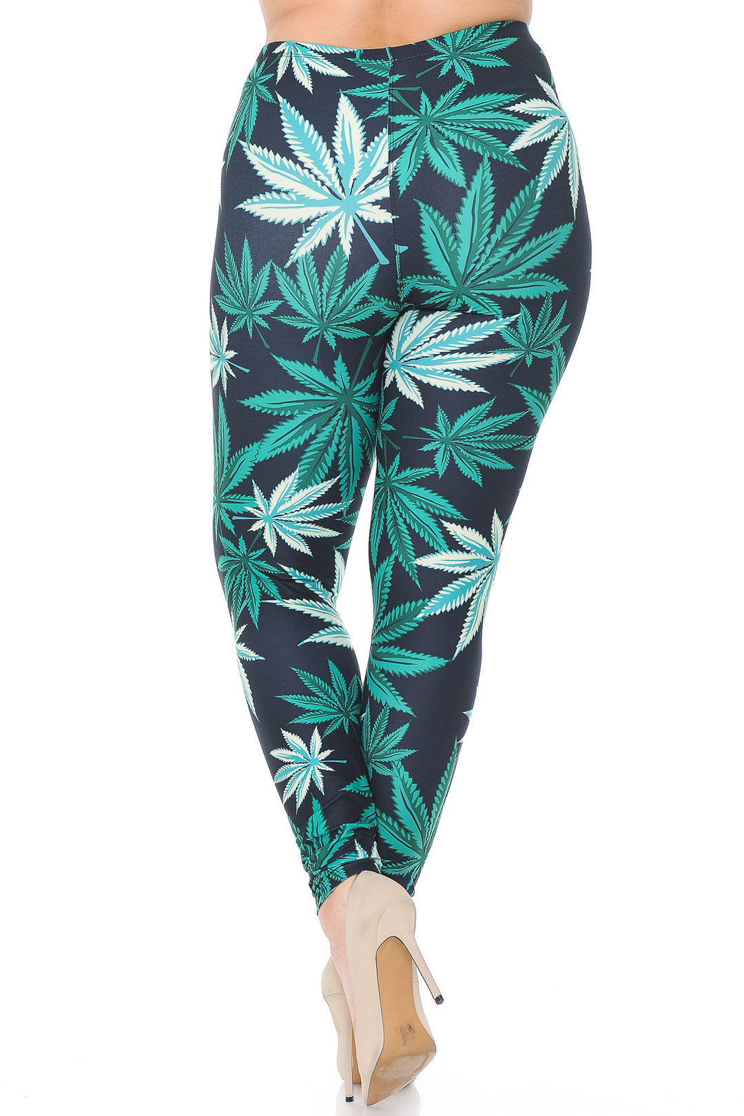 Plus Size - Creamy Soft Women's Laser Print Skin Smoothing Fashion Print Leggings - Black Weed