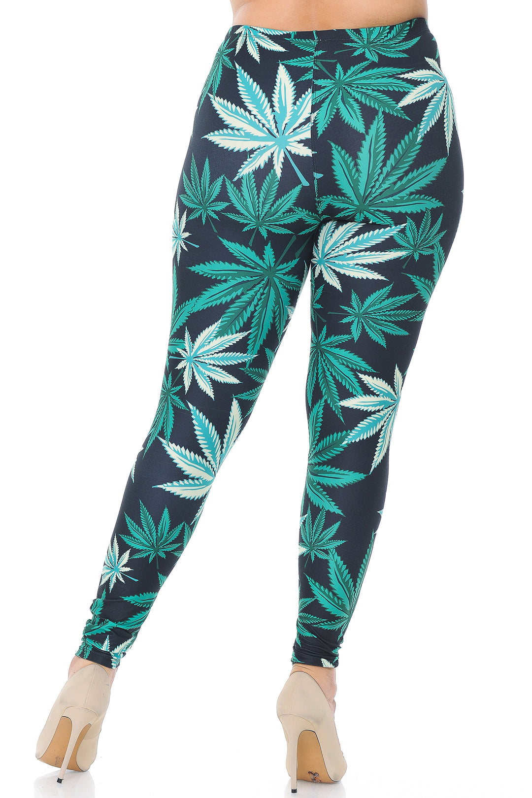 Plus Size - Creamy Soft Women's Laser Print Skin Smoothing Fashion Print Leggings - Black Weed