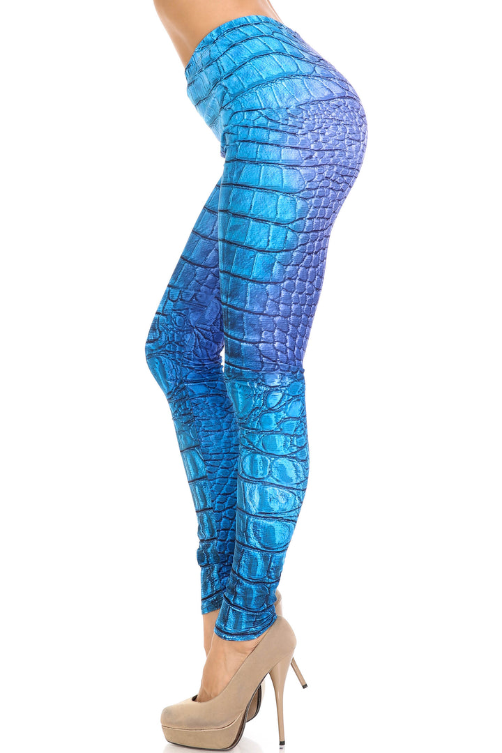 Creamy Soft Premium Women's Leggings Vibrant Blue Dragon Plus Size, High Rise, Stretchy & Breathable, Comfortable Fit - by USA Fashion