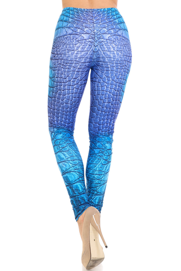 Creamy Soft Premium Women's Leggings Vibrant Blue Dragon Plus Size, High Rise, Stretchy & Breathable, Comfortable Fit - by USA Fashion