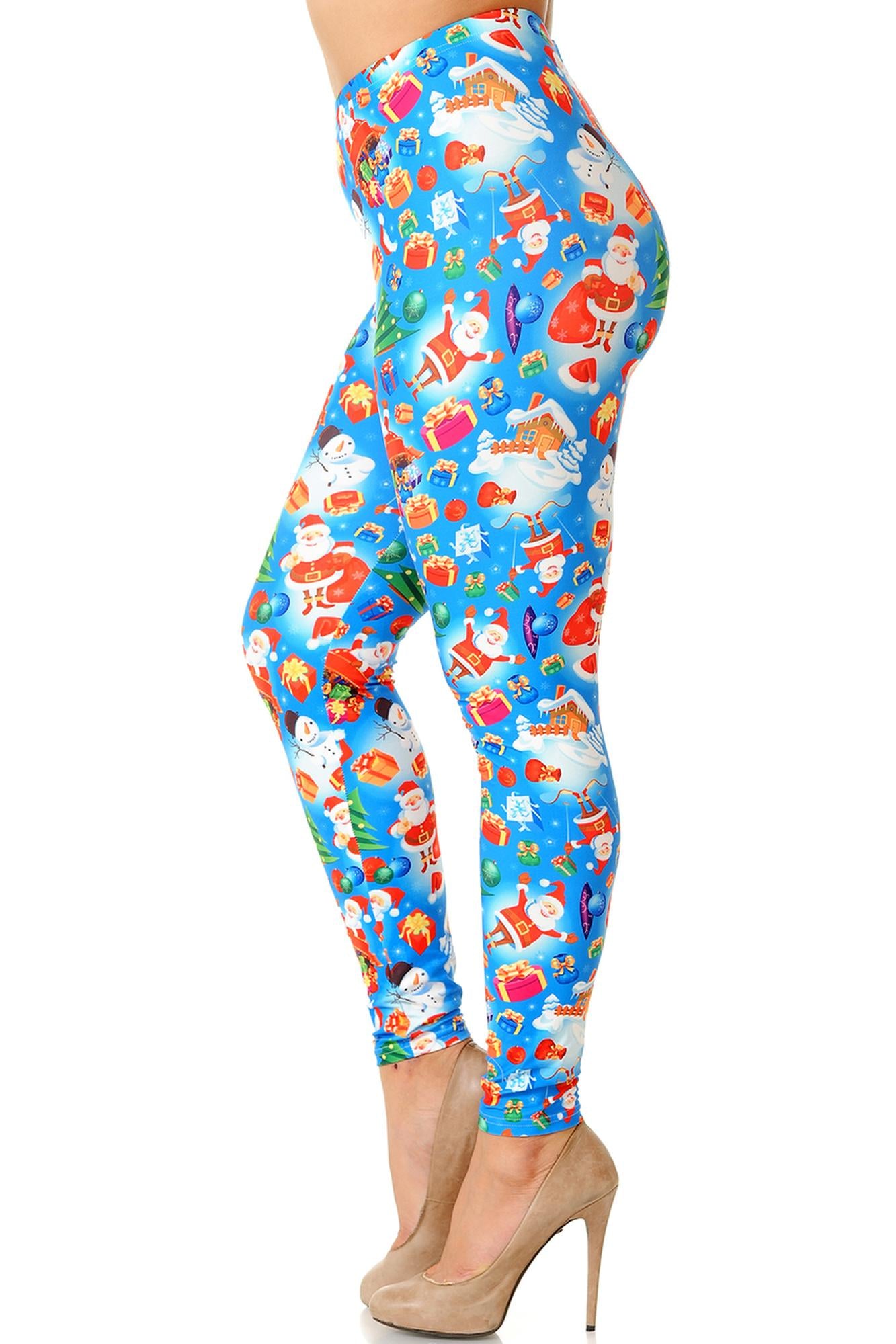 Creamy Soft Festive Blue Christmas Plus Size Leggings (One Size Plus,Blue)