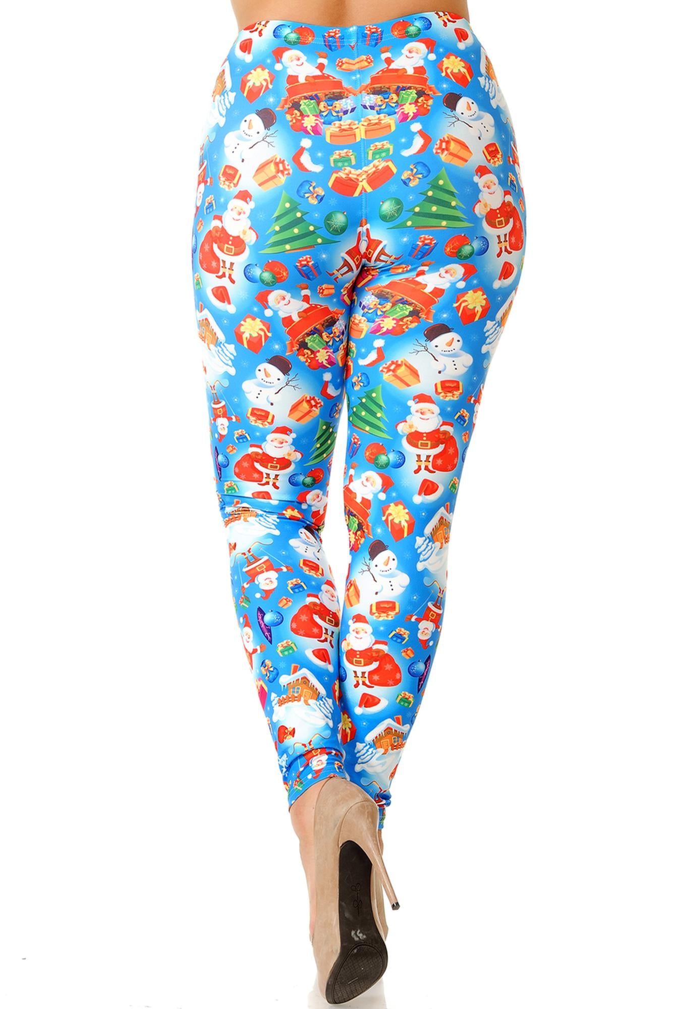 Creamy Soft Festive Blue Christmas Plus Size Leggings (One Size Plus,Blue)