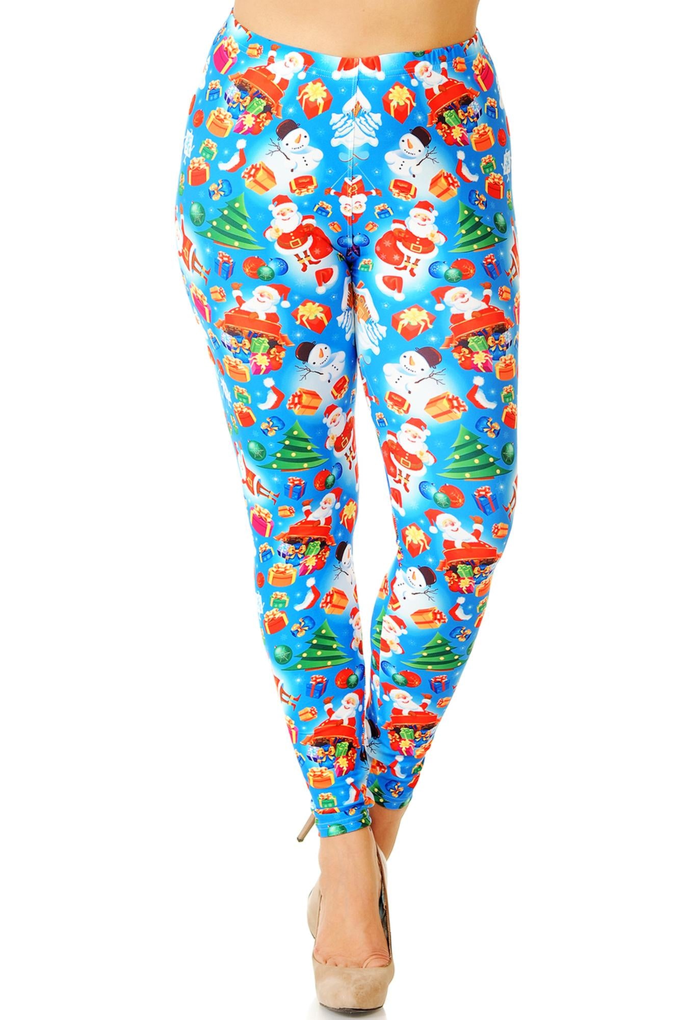 Creamy Soft Festive Blue Christmas Plus Size Leggings (One Size Plus,Blue)