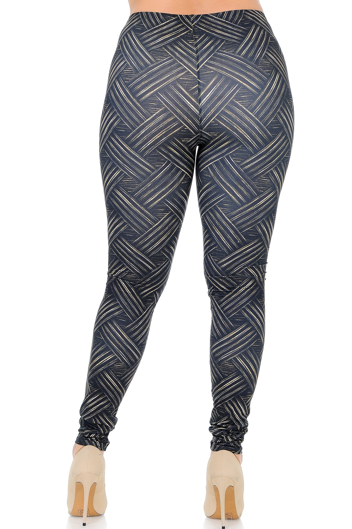 Plus Size - Creamy Soft Women's Laser Print Skin Smoothing Fashion Print Leggings - Bronzed Banded Crisscross