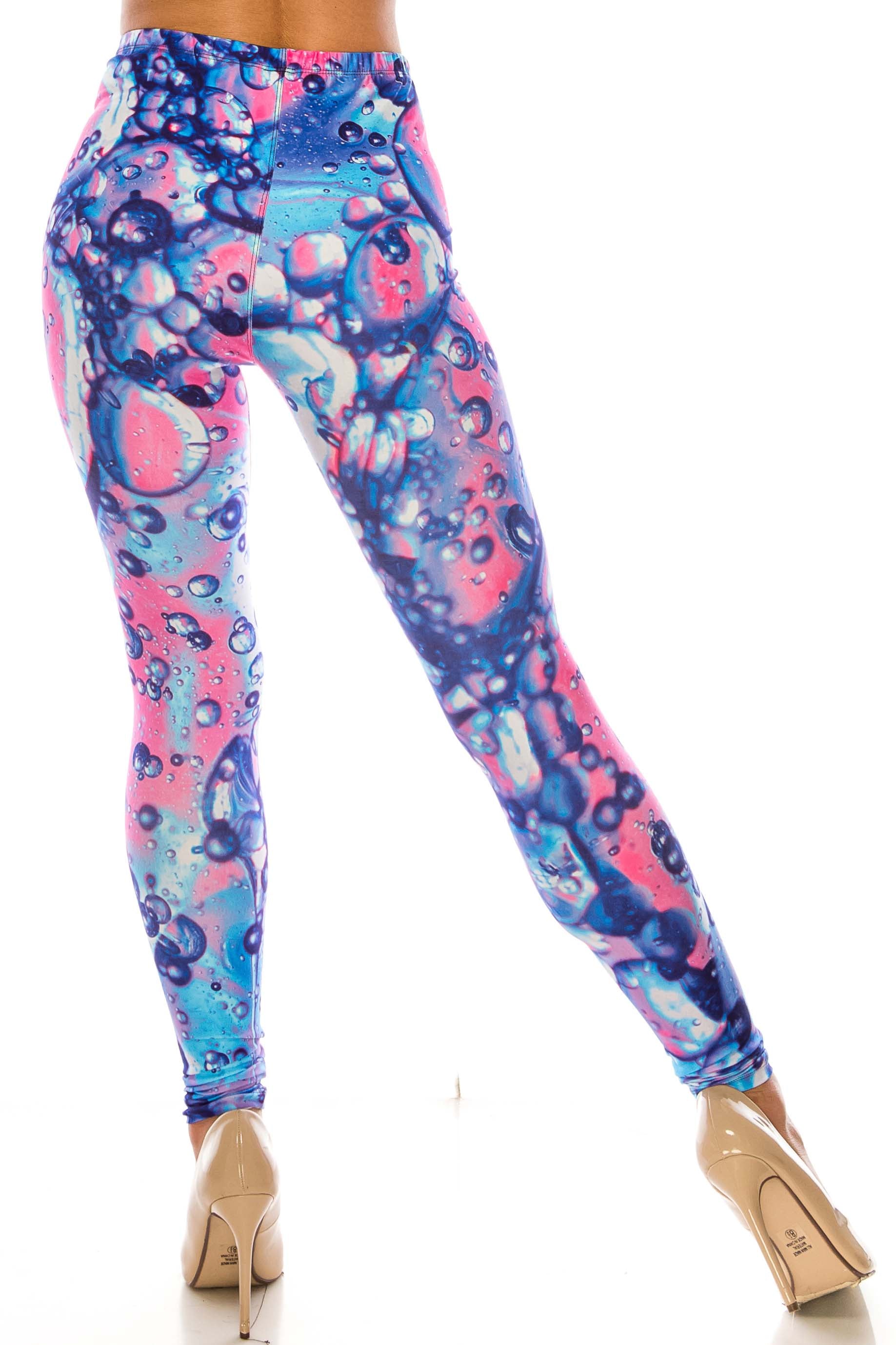 Plus Size - Creamy Soft Women's Laser Print Skin Smoothing Fashion Print Leggings - Brilliant Bubbles