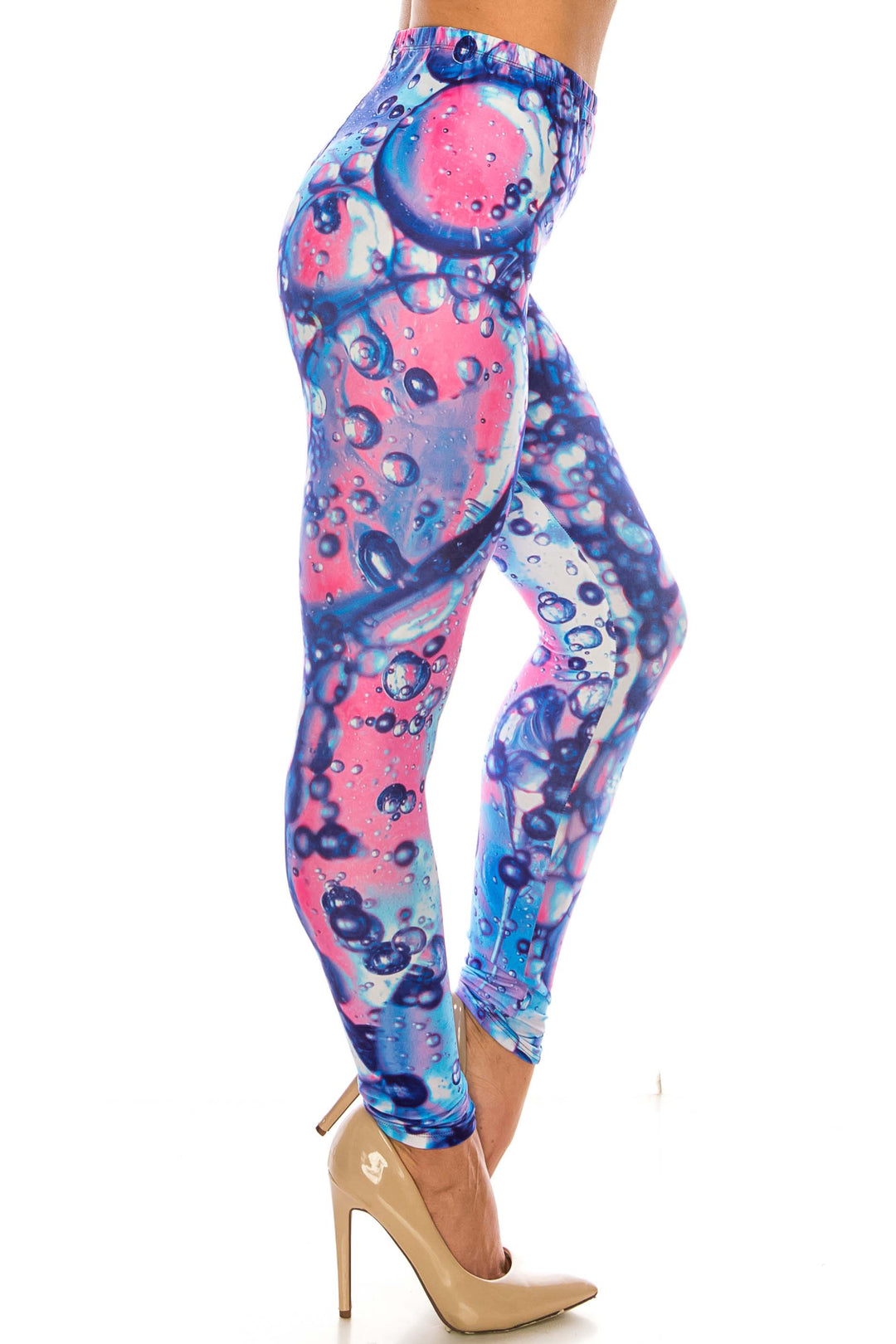 Plus Size - Creamy Soft Women's Laser Print Skin Smoothing Fashion Print Leggings - Brilliant Bubbles