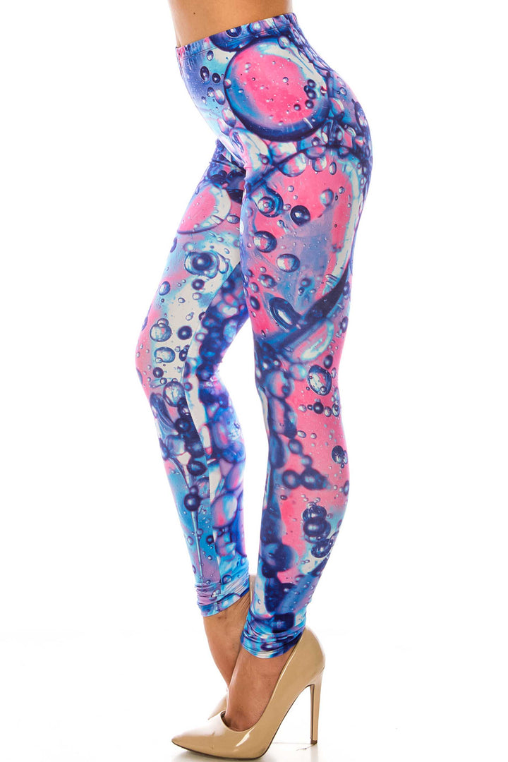 Plus Size - Creamy Soft Women's Laser Print Skin Smoothing Fashion Print Leggings - Brilliant Bubbles