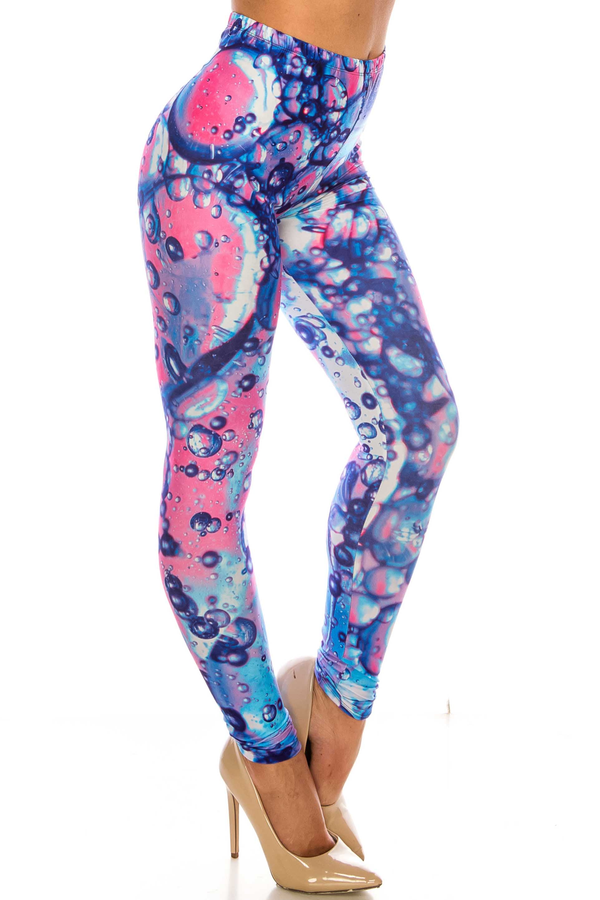 Plus Size - Creamy Soft Women's Laser Print Skin Smoothing Fashion Print Leggings - Brilliant Bubbles