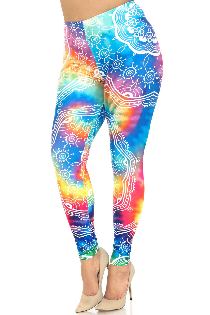Plus Size - Creamy Soft Women's Laser Print Skin Smoothing Fashion Print Leggings - California Tie Dye