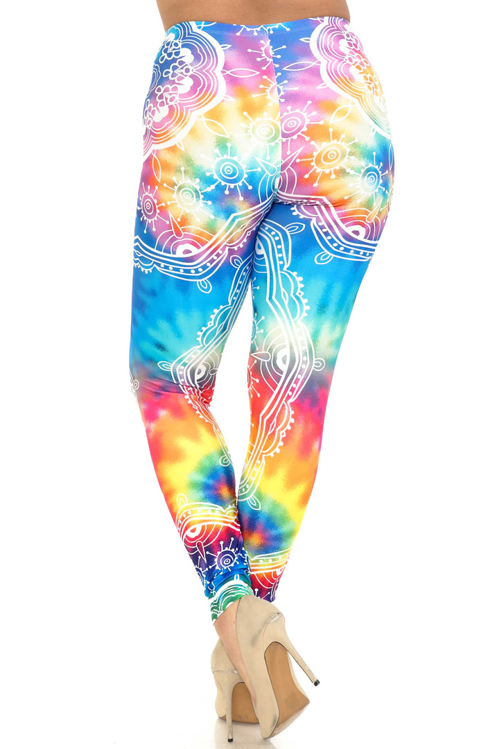 Plus Size - Creamy Soft Women's Laser Print Skin Smoothing Fashion Print Leggings - California Tie Dye