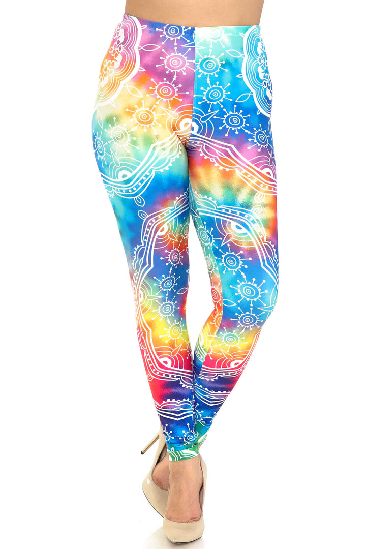 Plus Size - Creamy Soft Women's Laser Print Skin Smoothing Fashion Print Leggings - California Tie Dye