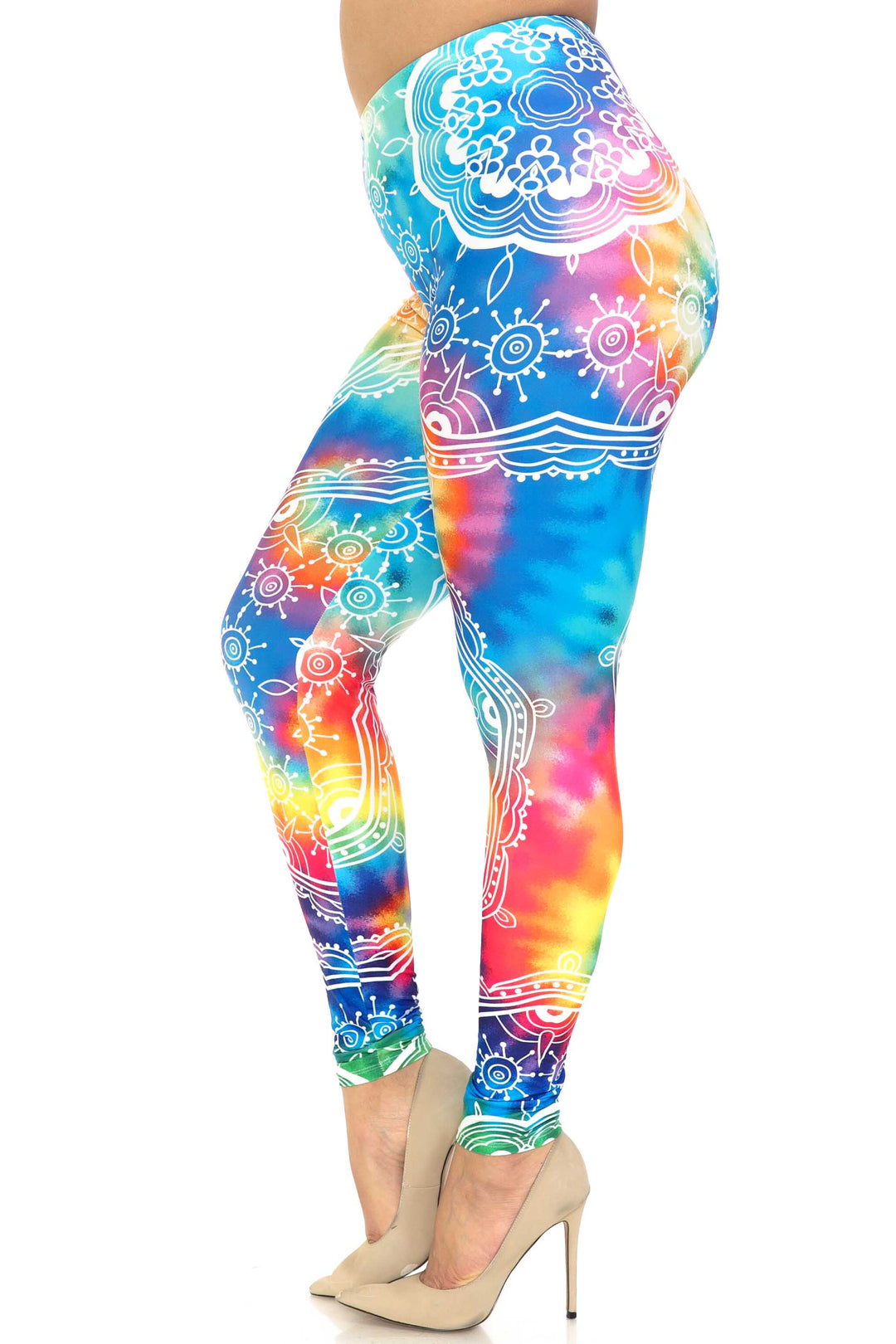 Plus Size - Creamy Soft Women's Laser Print Skin Smoothing Fashion Print Leggings - California Tie Dye