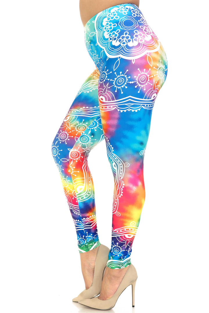 Plus Size - Creamy Soft Women's Laser Print Skin Smoothing Fashion Print Leggings - California Tie Dye