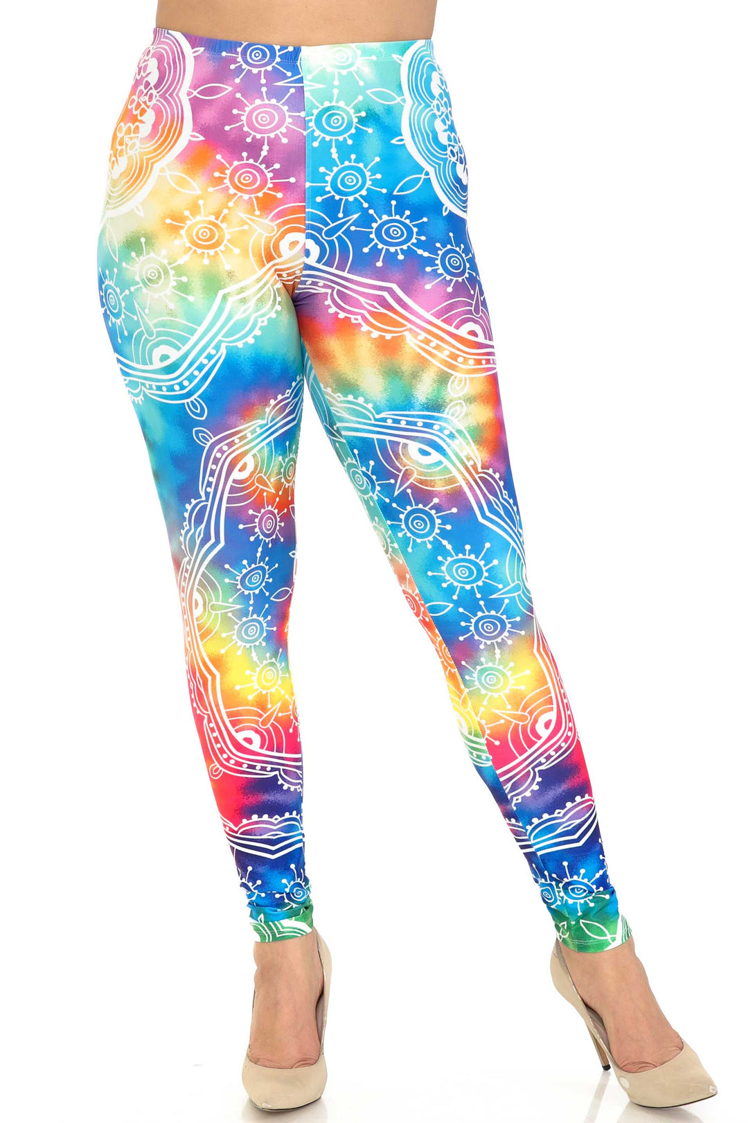 Plus Size - Creamy Soft Women's Laser Print Skin Smoothing Fashion Print Leggings - California Tie Dye