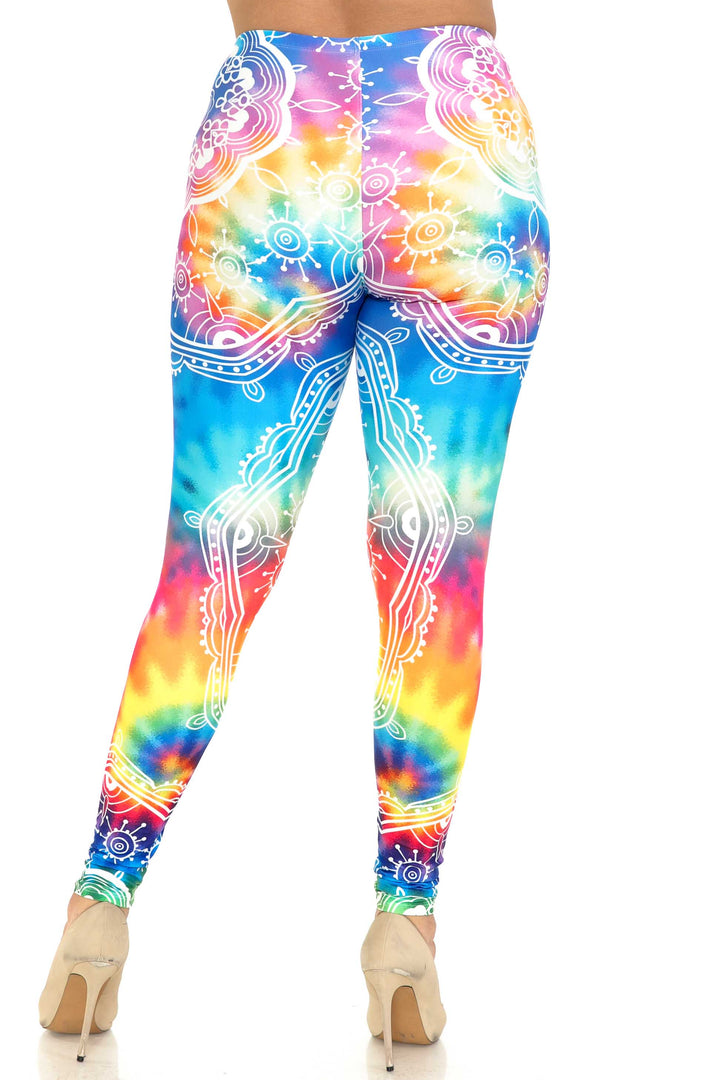 Plus Size - Creamy Soft Women's Laser Print Skin Smoothing Fashion Print Leggings - California Tie Dye