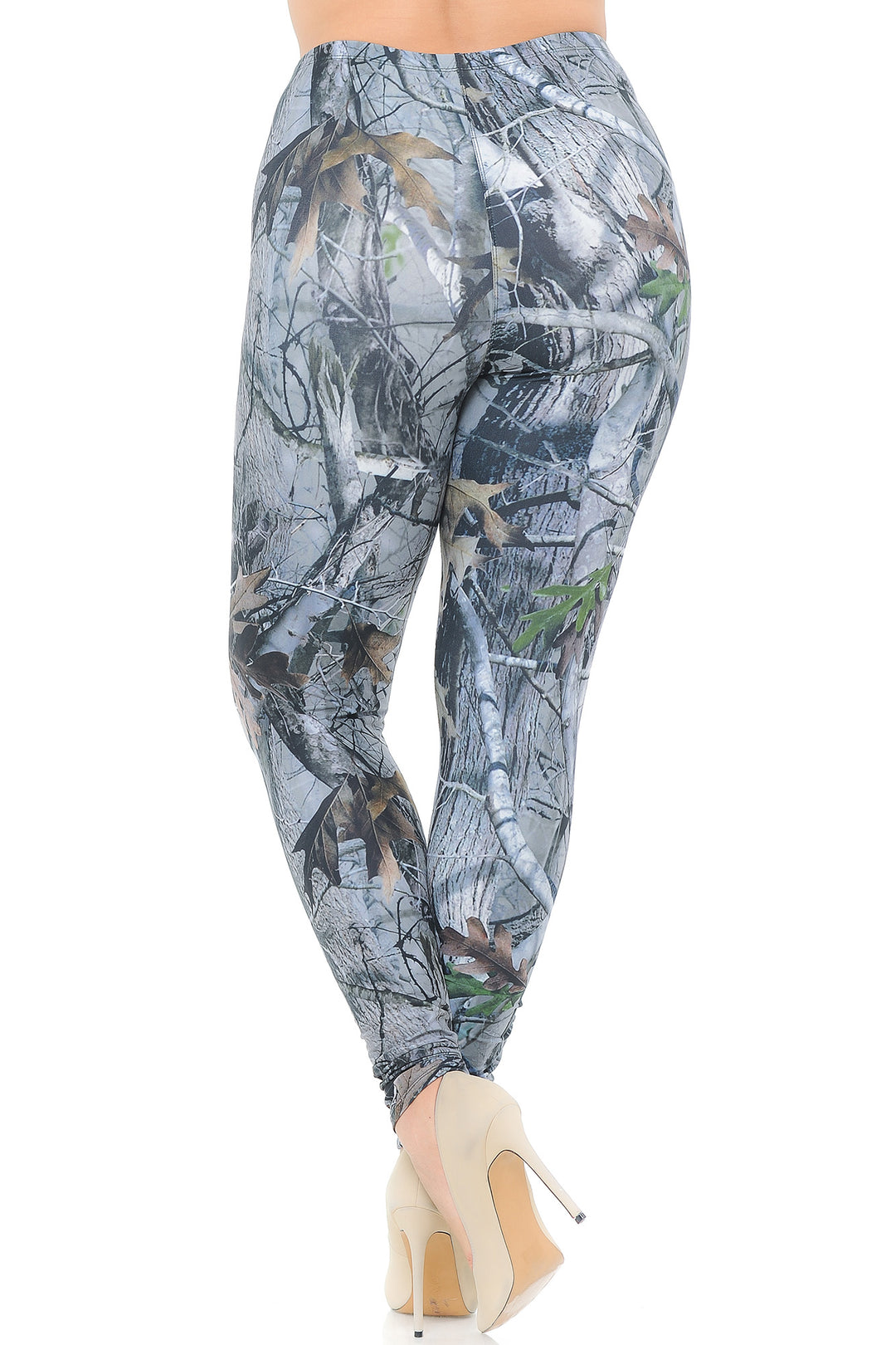 Plus Size - Creamy Soft Women's Laser Print Skin Smoothing Fashion Print Leggings - Camouflage Trees