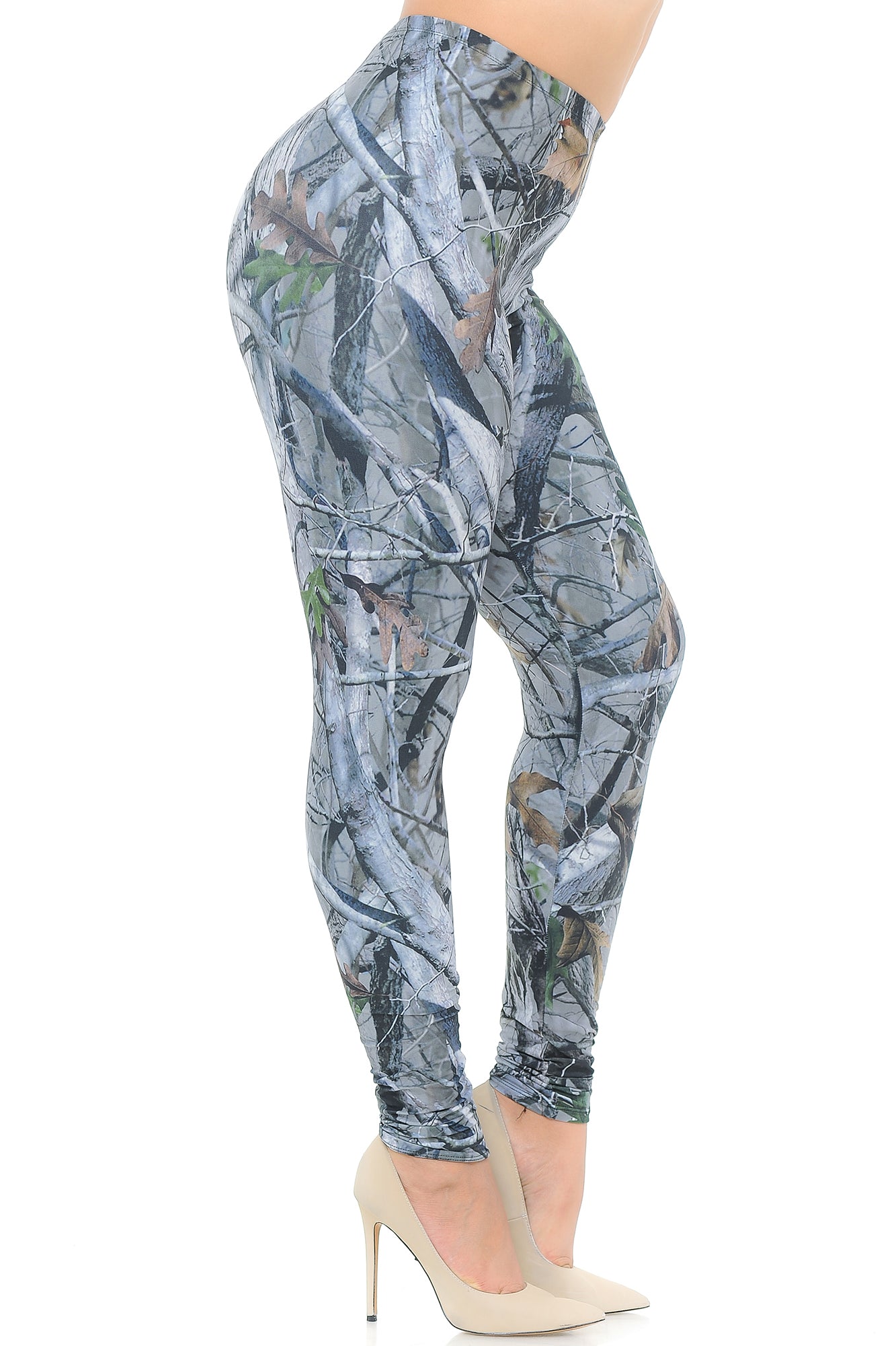 Plus Size - Creamy Soft Women's Laser Print Skin Smoothing Fashion Print Leggings - Camouflage Trees