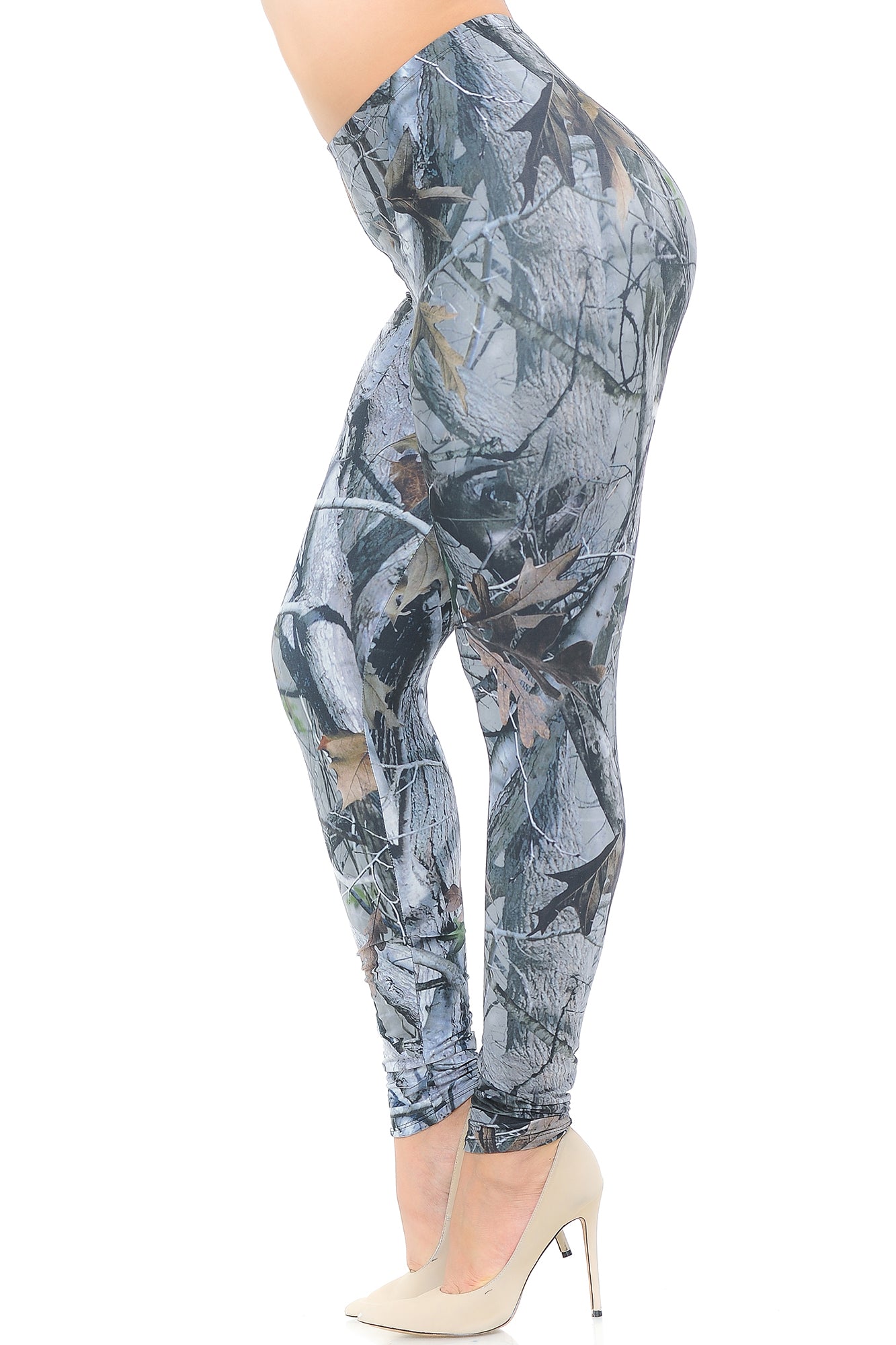 Plus Size - Creamy Soft Women's Laser Print Skin Smoothing Fashion Print Leggings - Camouflage Trees