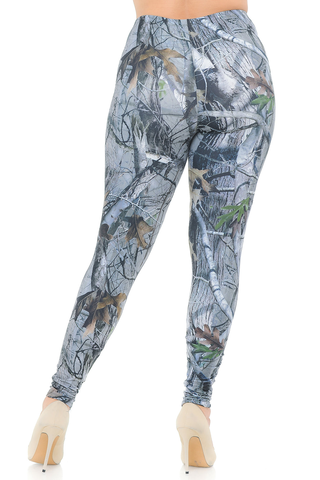 Plus Size - Creamy Soft Women's Laser Print Skin Smoothing Fashion Print Leggings - Camouflage Trees