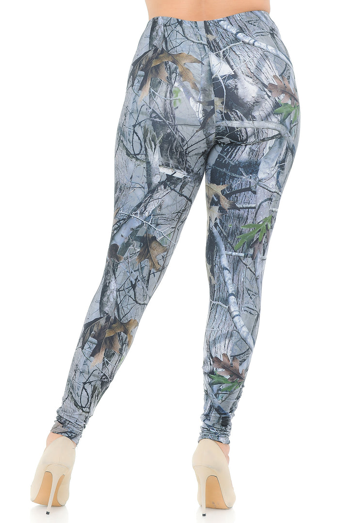 Plus Size - Creamy Soft Women's Laser Print Skin Smoothing Fashion Print Leggings - Camouflage Trees