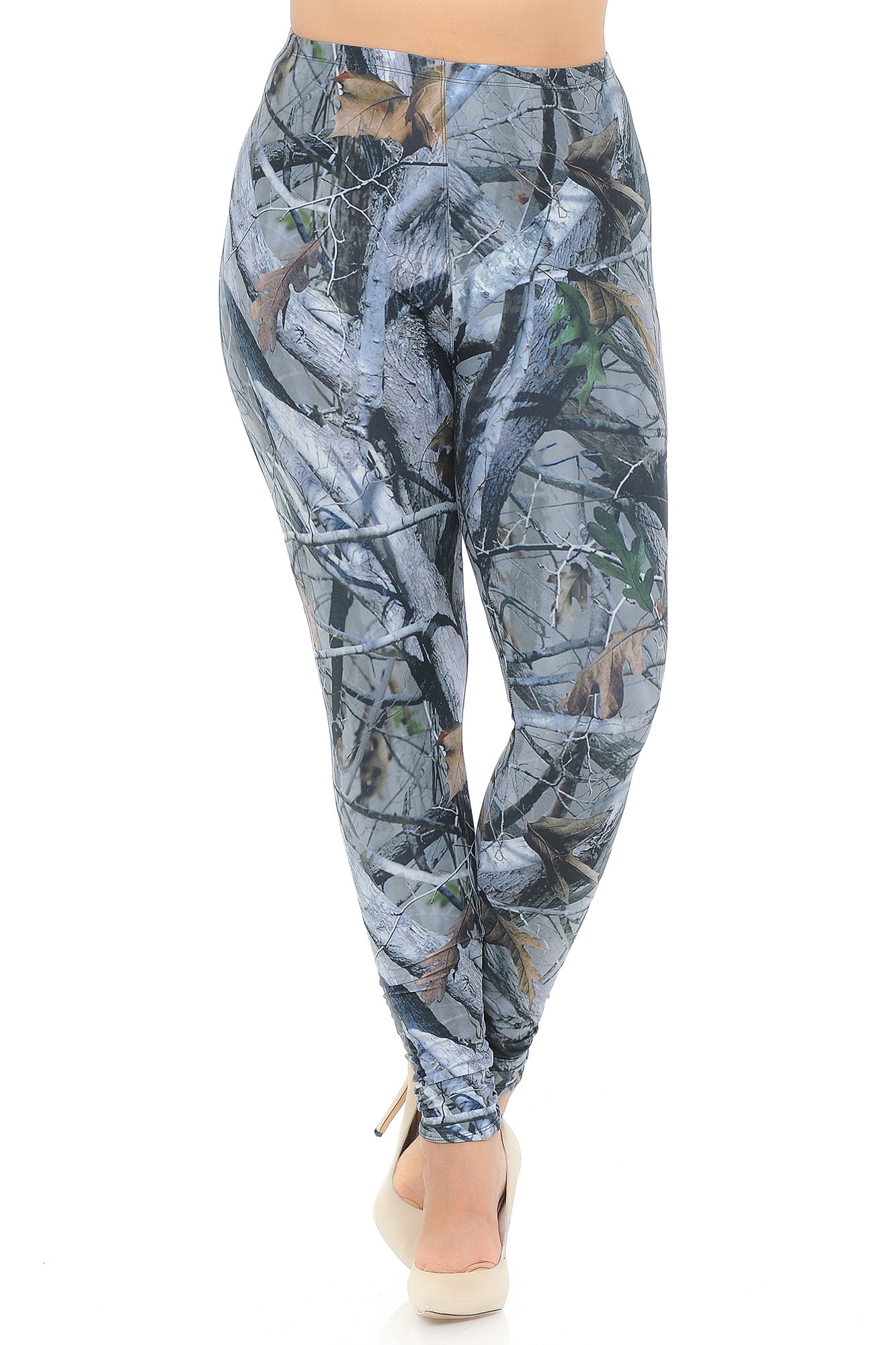 Plus Size - Creamy Soft Women's Laser Print Skin Smoothing Fashion Print Leggings - Camouflage Trees