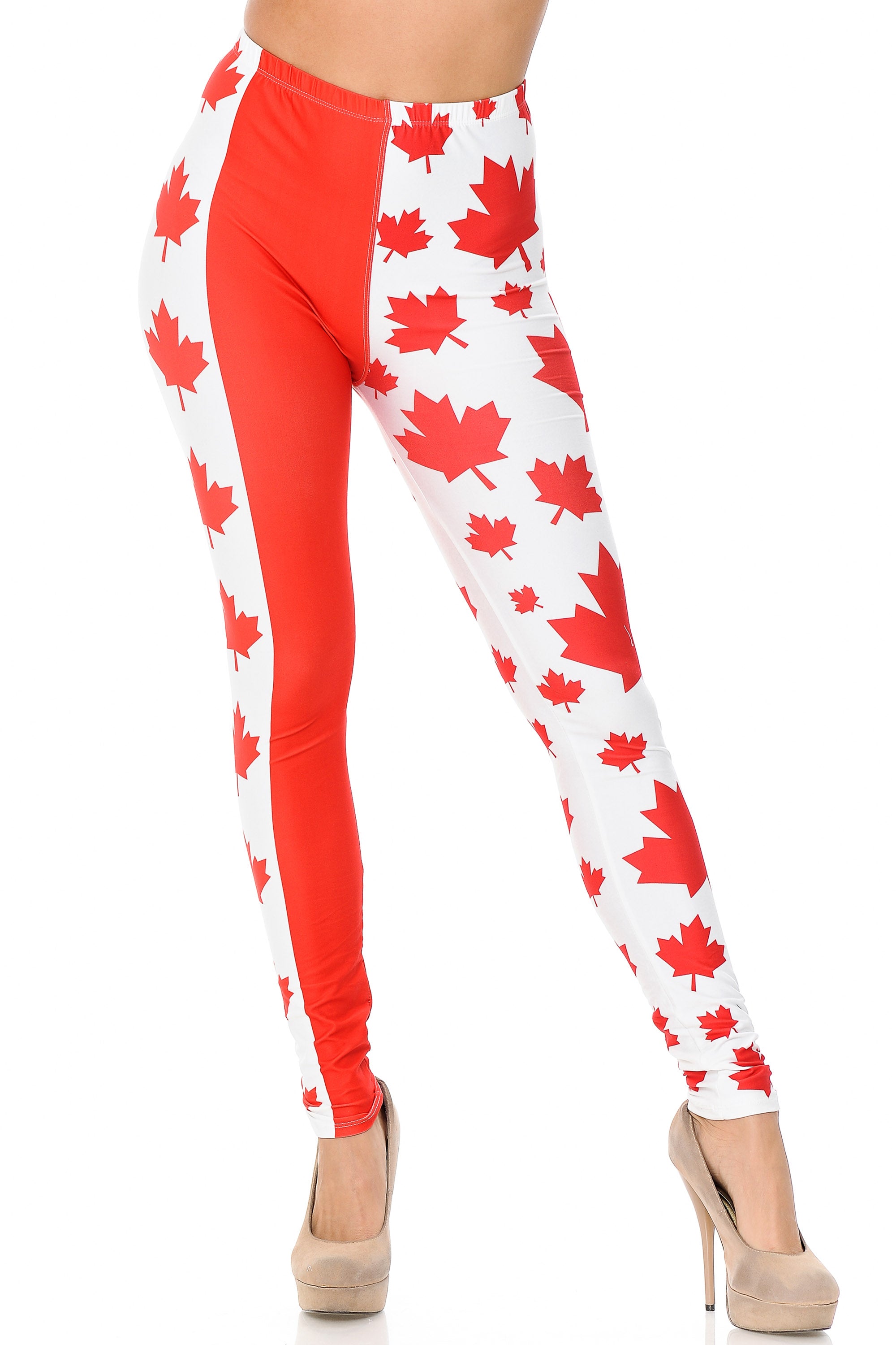 Creamy Soft Premium Women's Leggings Canadian Flag Plus Size, High Rise, Stretchy & Breathable, Comfortable Fit - by USA Fashion