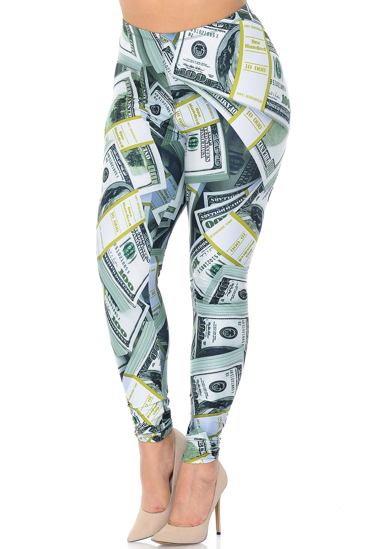 Plus Size - Creamy Soft Women's Laser Print Skin Smoothing Fashion Print Leggings - Cash Money
