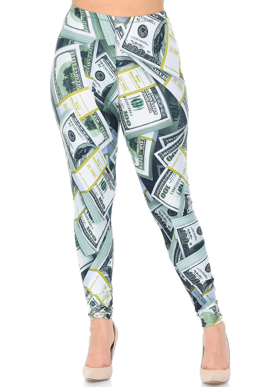 Plus Size - Creamy Soft Women's Laser Print Skin Smoothing Fashion Print Leggings - Cash Money