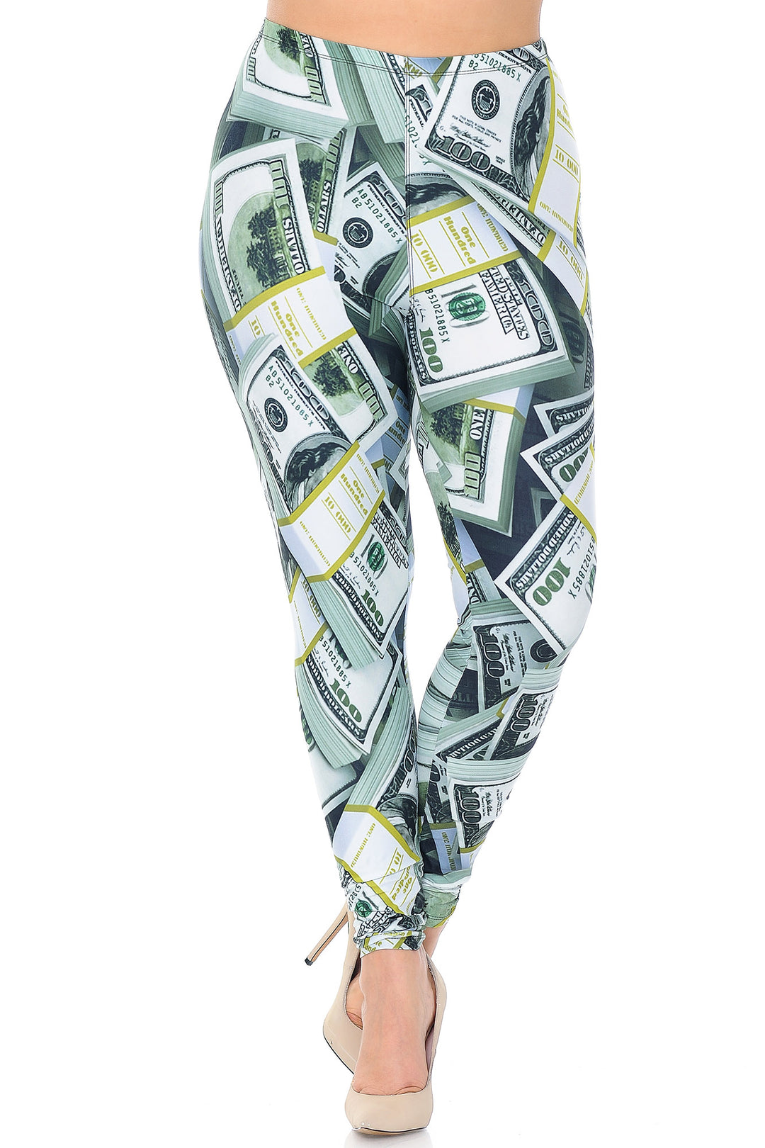 Plus Size - Creamy Soft Women's Laser Print Skin Smoothing Fashion Print Leggings - Cash Money