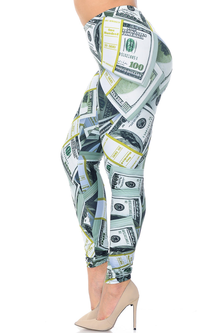 Plus Size - Creamy Soft Women's Laser Print Skin Smoothing Fashion Print Leggings - Cash Money