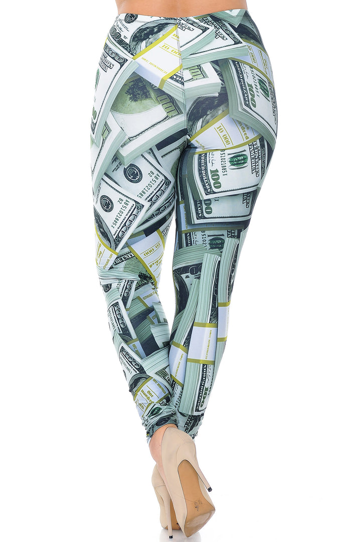 Plus Size - Creamy Soft Women's Laser Print Skin Smoothing Fashion Print Leggings - Cash Money