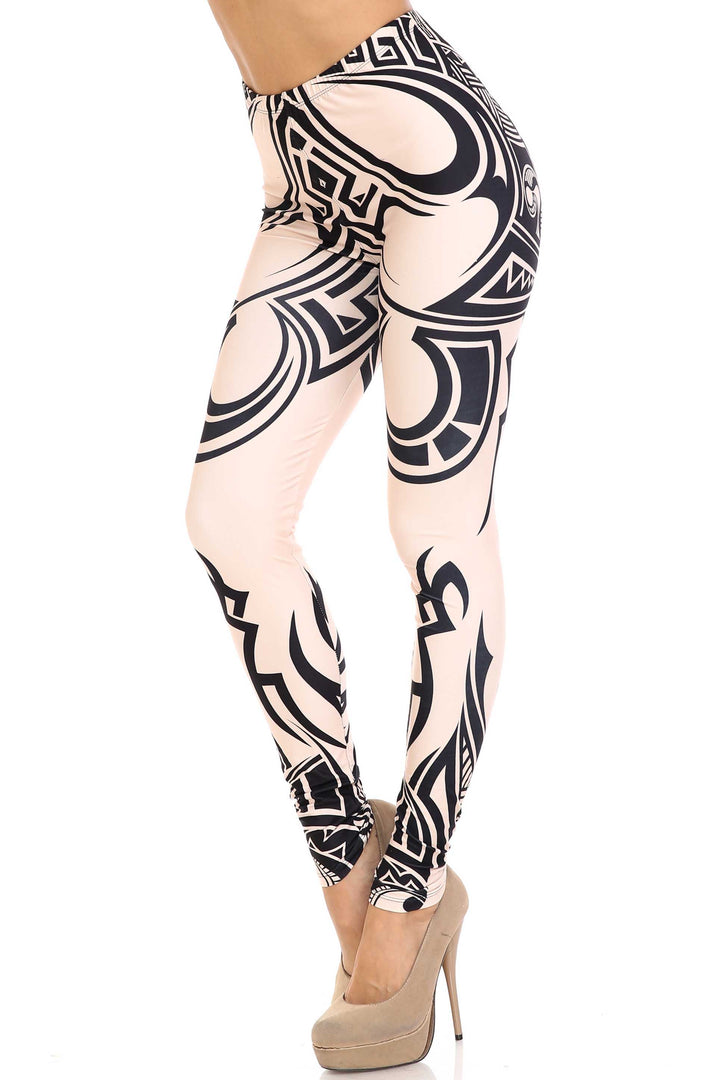 Plus Size - Creamy Soft Women's Laser Print Skin Smoothing Fashion Print Leggings - Celestial Tribal