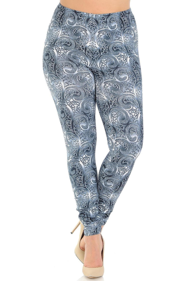Plus Size - Creamy Soft Women's Laser Print Skin Smoothing Fashion Print Leggings - Swirling Crystal Glass