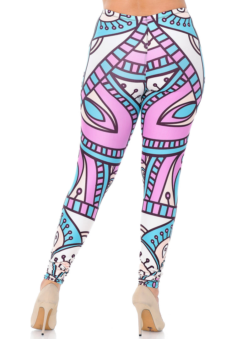 Plus Size - Creamy Soft Women's Laser Print Skin Smoothing Fashion Print Leggings - Cute Mandala