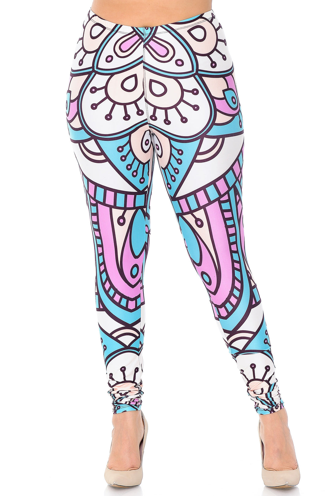 Plus Size - Creamy Soft Women's Laser Print Skin Smoothing Fashion Print Leggings - Cute Mandala