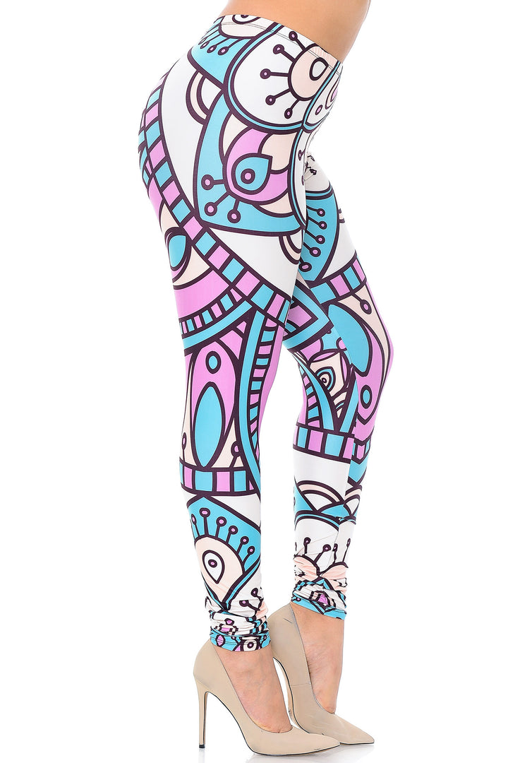 Plus Size - Creamy Soft Women's Laser Print Skin Smoothing Fashion Print Leggings - Cute Mandala