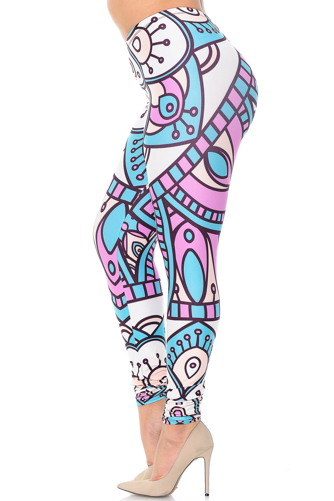 Plus Size - Creamy Soft Women's Laser Print Skin Smoothing Fashion Print Leggings - Cute Mandala