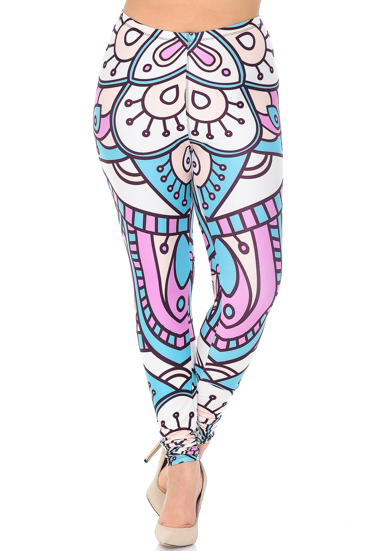 Plus Size - Creamy Soft Women's Laser Print Skin Smoothing Fashion Print Leggings - Cute Mandala