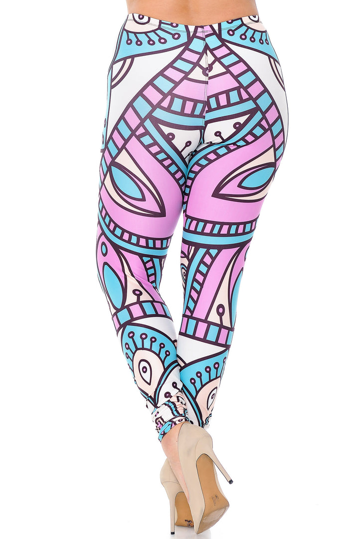 Plus Size - Creamy Soft Women's Laser Print Skin Smoothing Fashion Print Leggings - Cute Mandala