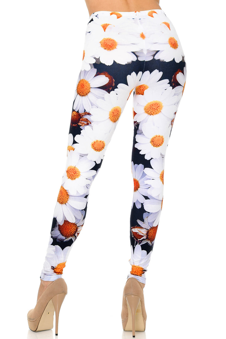 Creamy Soft Premium Women's Leggings Daisy Bunch Plus Size, High Rise, Stretchy & Breathable, Comfortable Fit - by USA Fashion