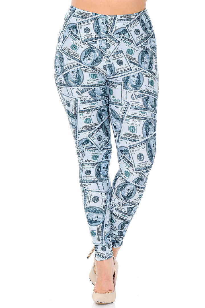Creamy Soft Premium Women's Leggings Raining Money Plus Size, High Rise, Stretchy & Breathable, Comfortable Fit - by USA Fashion