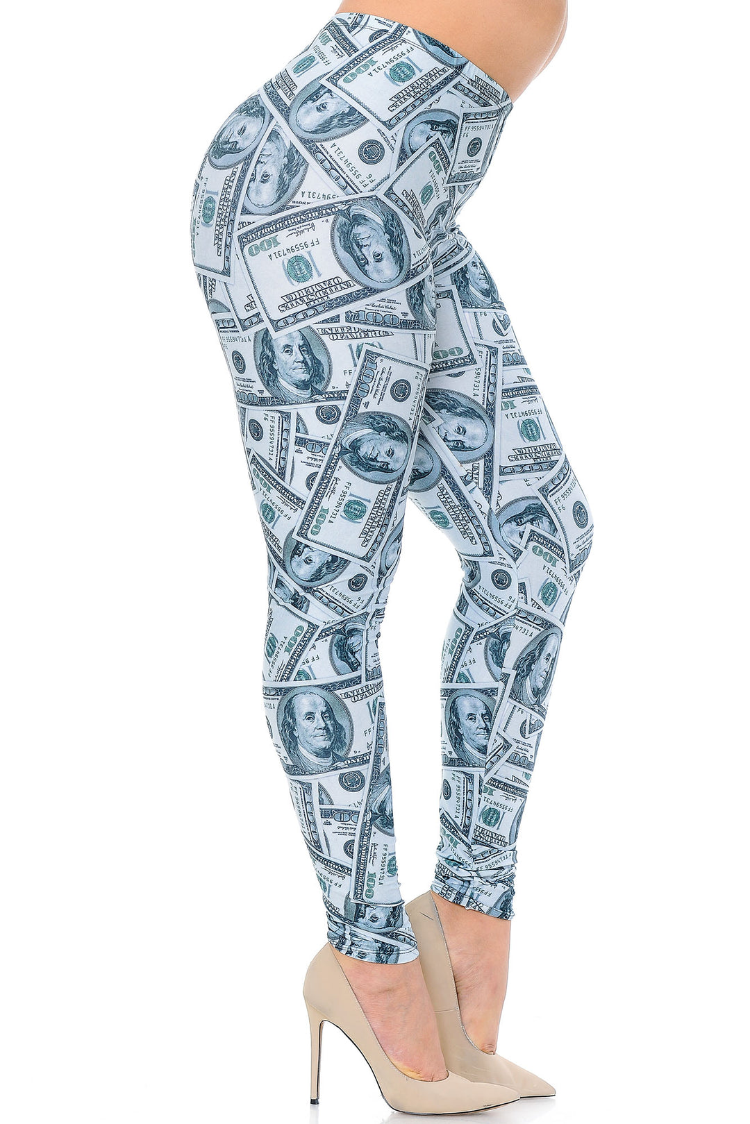 Creamy Soft Premium Women's Leggings Raining Money Plus Size, High Rise, Stretchy & Breathable, Comfortable Fit - by USA Fashion