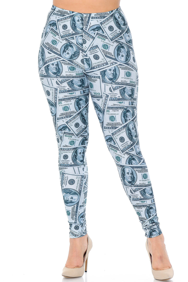 Creamy Soft Premium Women's Leggings Raining Money Plus Size, High Rise, Stretchy & Breathable, Comfortable Fit - by USA Fashion