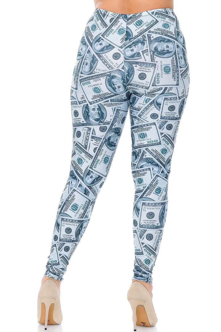 Creamy Soft Premium Women's Leggings Raining Money Plus Size, High Rise, Stretchy & Breathable, Comfortable Fit - by USA Fashion