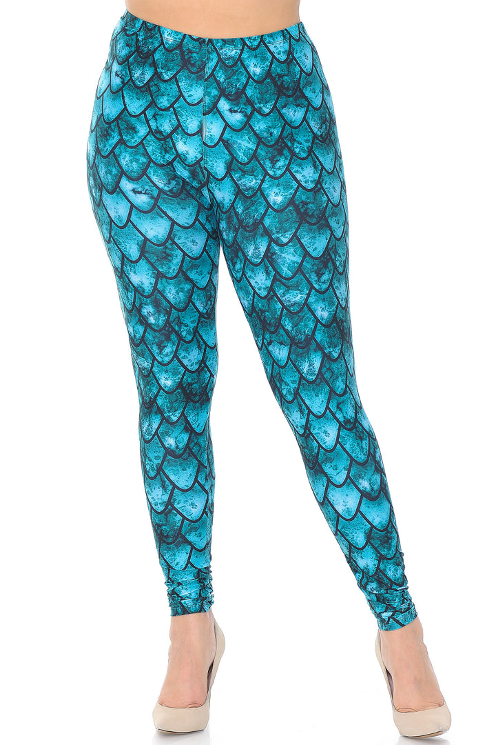 Creamy Soft Premium Women's Leggings Green Dragon Plus Size, High Rise, Stretchy & Breathable, Comfortable Fit - by USA Fashion