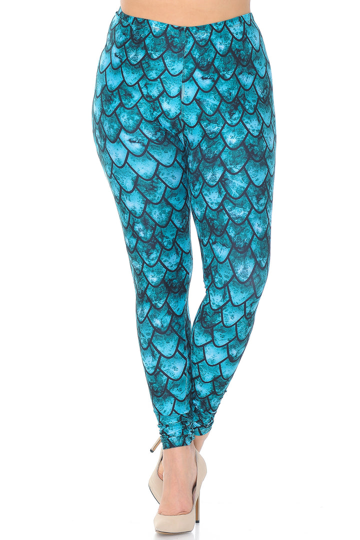 Creamy Soft Premium Women's Leggings Green Dragon Plus Size, High Rise, Stretchy & Breathable, Comfortable Fit - by USA Fashion