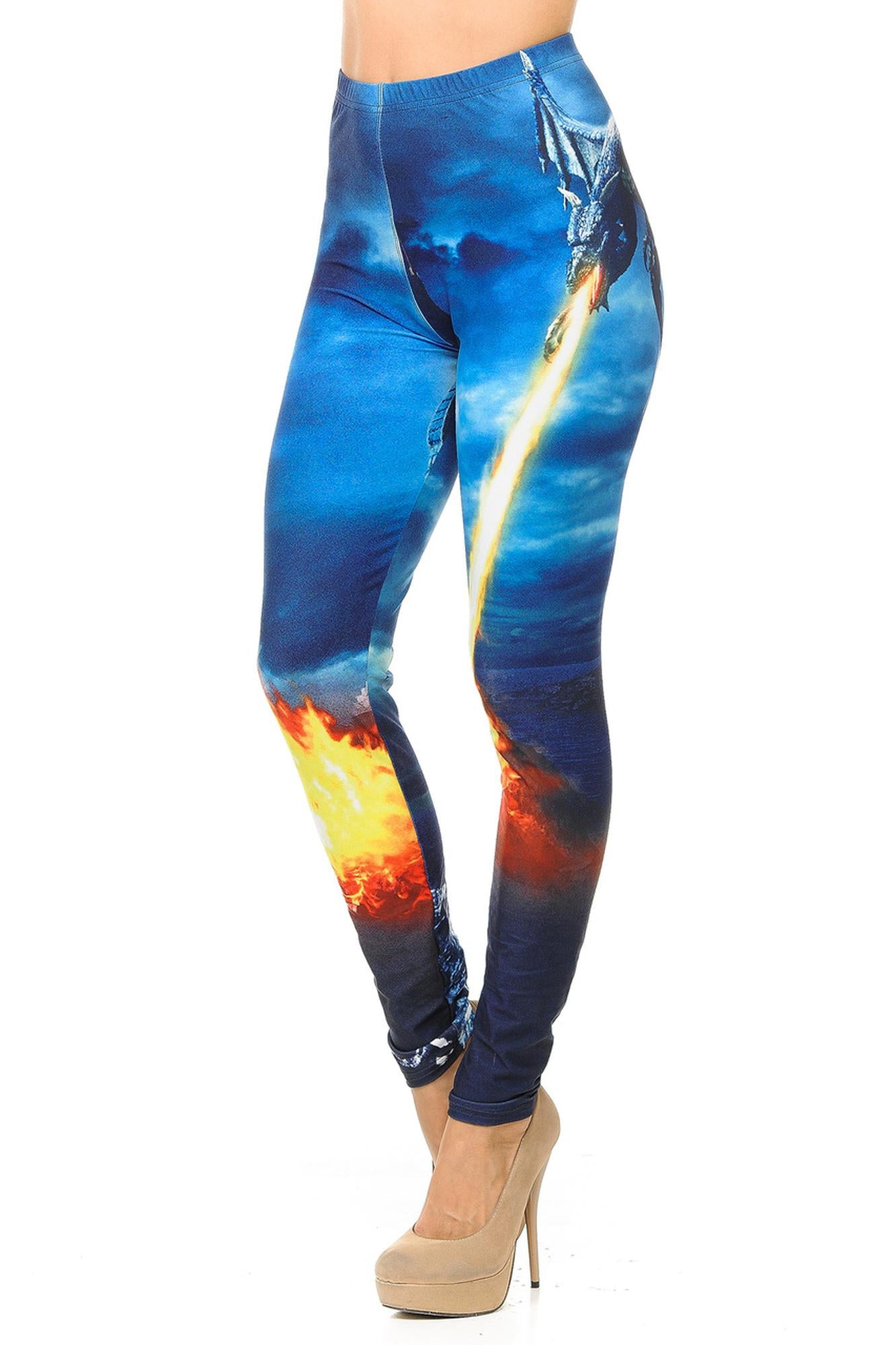 Creamy Soft Premium Women's Leggings Dragon Rage Plus Size, High Rise, Stretchy & Breathable, Comfortable Fit - by USA Fashion