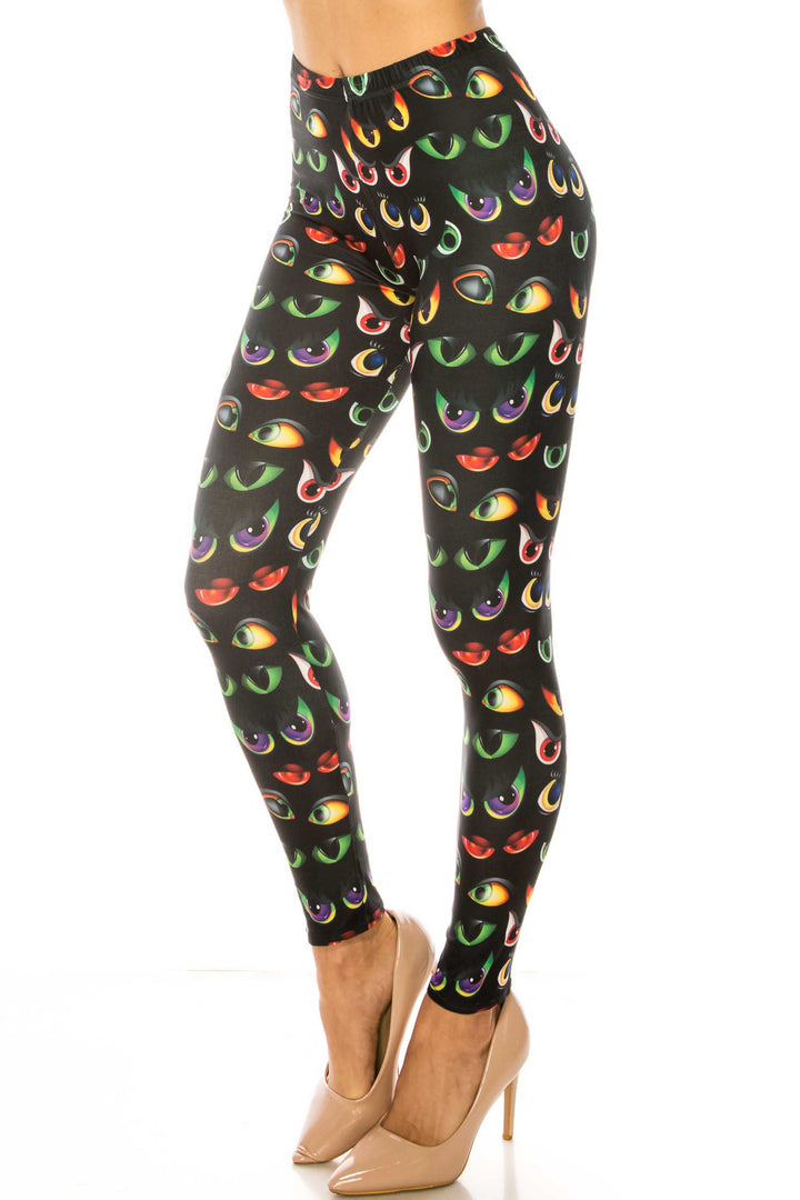 Creamy Soft Evil Cartoon Eyes Plus Size Leggings - USA Fashionâ„¢ (One Size Plus,Black)